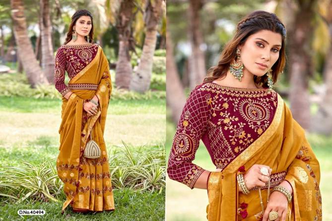 Shivali 2 5D Embroidery Blouse Cotton Jacquard Wedding Sarees Wholesale Online